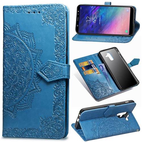Embossing Imprint Mandala Flower Leather Wallet Case for Samsung Galaxy A6 Plus (2018) - Blue