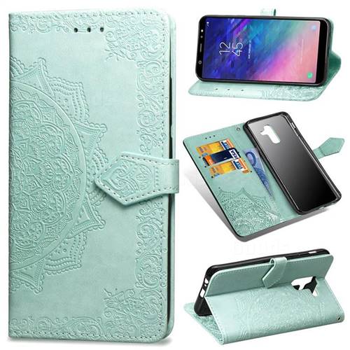 Embossing Imprint Mandala Flower Leather Wallet Case for Samsung Galaxy A6 Plus (2018) - Green