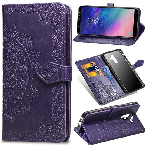 Embossing Imprint Mandala Flower Leather Wallet Case for Samsung Galaxy A6 Plus (2018) - Purple