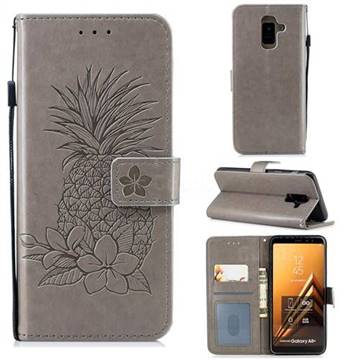 Embossing Flower Pineapple Leather Wallet Case for Samsung Galaxy A6 Plus (2018) - Gray
