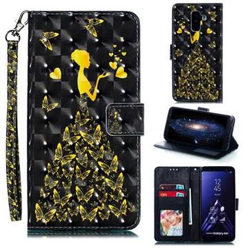 Golden Butterfly Girl 3D Painted Leather Phone Wallet Case for Samsung Galaxy A6 Plus (2018)