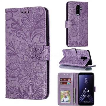 Intricate Embossing Lace Jasmine Flower Leather Wallet Case for Samsung Galaxy A6 Plus (2018) - Purple