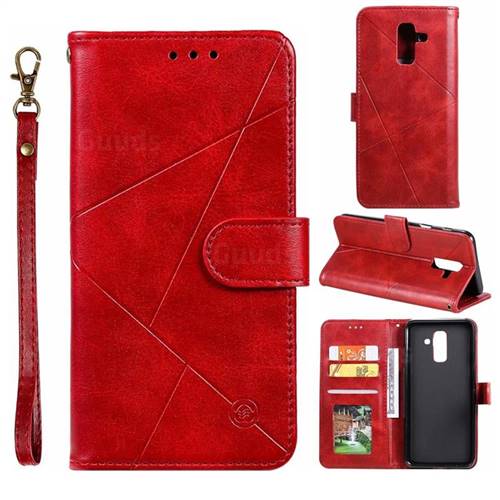 Embossing Geometric Leather Wallet Case for Samsung Galaxy A6 Plus (2018) - Red