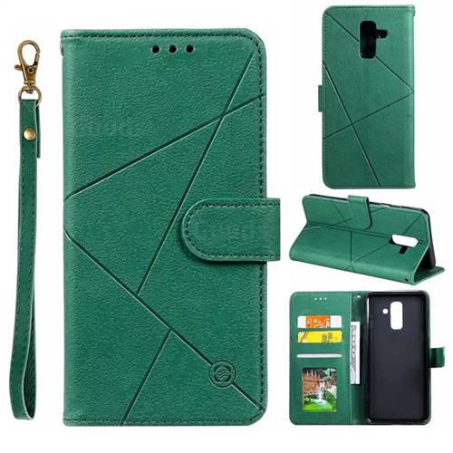 Embossing Geometric Leather Wallet Case for Samsung Galaxy A6 Plus (2018) - Green