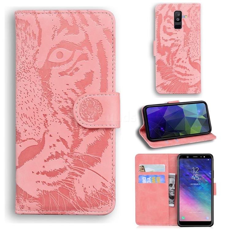 Intricate Embossing Tiger Face Leather Wallet Case for Samsung Galaxy A6 Plus (2018) - Pink