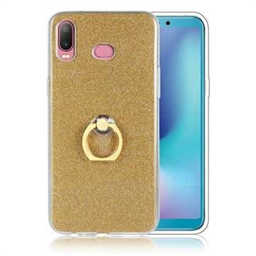 Luxury Soft TPU Glitter Back Ring Cover with 360 Rotate Finger Holder Buckle for Samsung Galaxy A6s - Golden