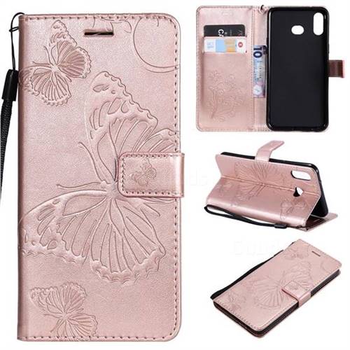 Embossing 3D Butterfly Leather Wallet Case for Samsung Galaxy A6s - Rose Gold