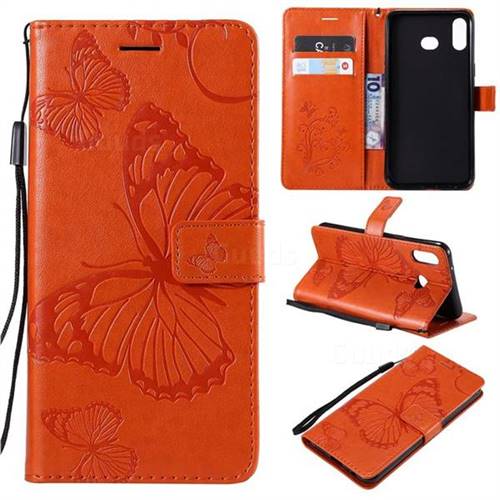 Embossing 3D Butterfly Leather Wallet Case for Samsung Galaxy A6s - Orange