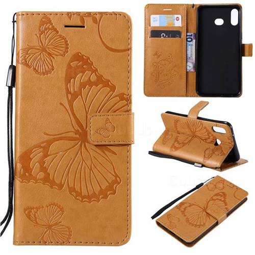 Embossing 3D Butterfly Leather Wallet Case for Samsung Galaxy A6s - Yellow