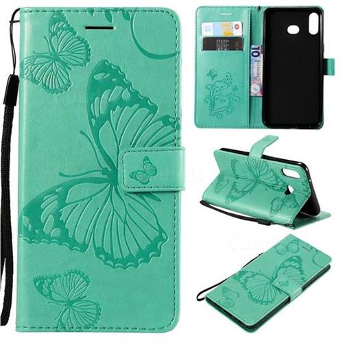 Embossing 3D Butterfly Leather Wallet Case for Samsung Galaxy A6s - Green