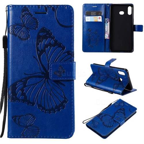 Embossing 3D Butterfly Leather Wallet Case for Samsung Galaxy A6s - Blue