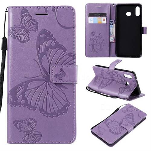 Embossing 3D Butterfly Leather Wallet Case for Samsung Galaxy A6s - Purple