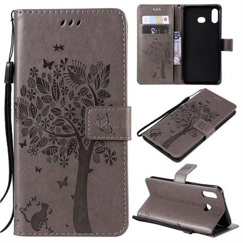 Embossing Butterfly Tree Leather Wallet Case for Samsung Galaxy A6s - Grey