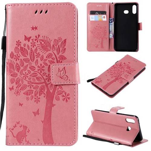 Embossing Butterfly Tree Leather Wallet Case for Samsung Galaxy A6s - Pink