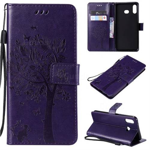 Embossing Butterfly Tree Leather Wallet Case for Samsung Galaxy A6s - Purple
