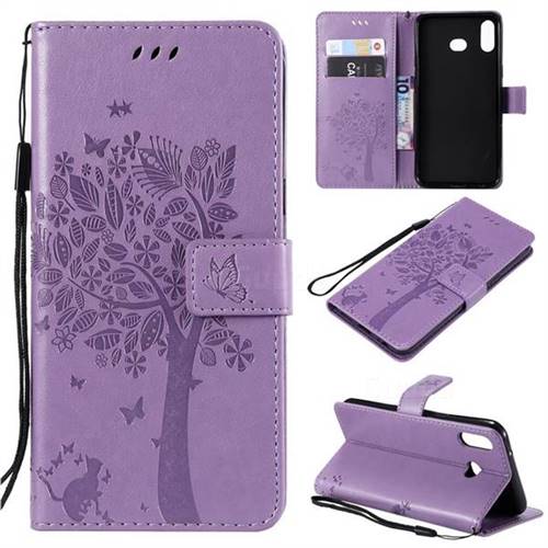Embossing Butterfly Tree Leather Wallet Case for Samsung Galaxy A6s - Violet