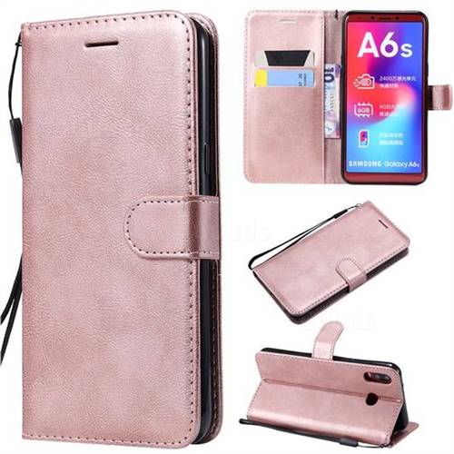 Retro Greek Classic Smooth PU Leather Wallet Phone Case for Samsung Galaxy A6s - Rose Gold