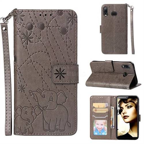 Embossing Fireworks Elephant Leather Wallet Case for Samsung Galaxy A6s - Gray