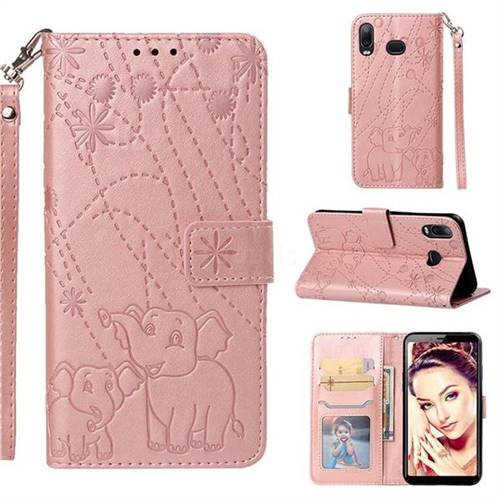 Embossing Fireworks Elephant Leather Wallet Case for Samsung Galaxy A6s - Rose Gold