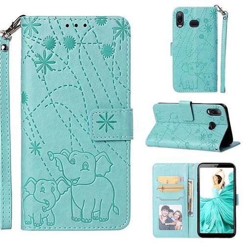 Embossing Fireworks Elephant Leather Wallet Case for Samsung Galaxy A6s - Green