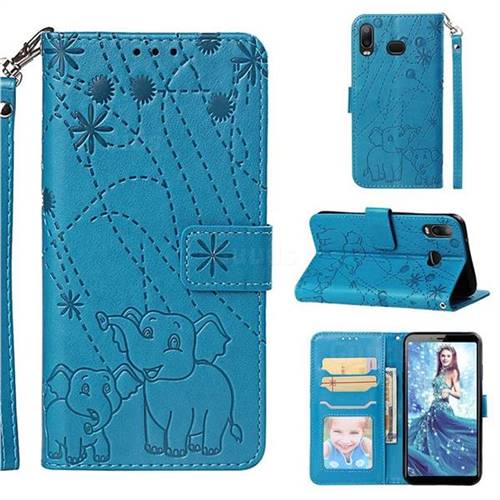 Embossing Fireworks Elephant Leather Wallet Case for Samsung Galaxy A6s - Blue