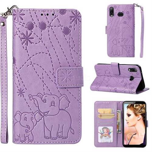Embossing Fireworks Elephant Leather Wallet Case for Samsung Galaxy A6s - Purple