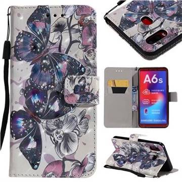 Black Butterfly 3D Painted Leather Wallet Case for Samsung Galaxy A6s
