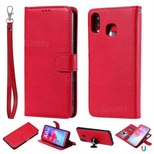 Retro Greek Detachable Magnetic PU Leather Wallet Phone Case for Samsung Galaxy A6s - Red