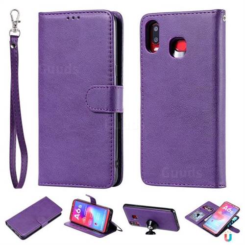 Retro Greek Detachable Magnetic PU Leather Wallet Phone Case for Samsung Galaxy A6s - Purple