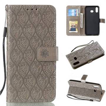 Intricate Embossing Rattan Flower Leather Wallet Case for Samsung Galaxy A6s - Grey