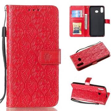 Intricate Embossing Rattan Flower Leather Wallet Case for Samsung Galaxy A6s - Red