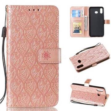 Intricate Embossing Rattan Flower Leather Wallet Case for Samsung Galaxy A6s - Pink