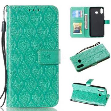 Intricate Embossing Rattan Flower Leather Wallet Case for Samsung Galaxy A6s - Green