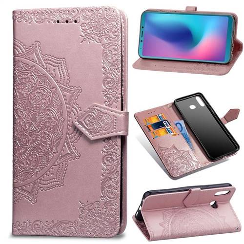 Embossing Imprint Mandala Flower Leather Wallet Case for Samsung Galaxy A6s - Rose Gold