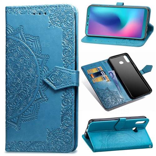 Embossing Imprint Mandala Flower Leather Wallet Case for Samsung Galaxy A6s - Blue