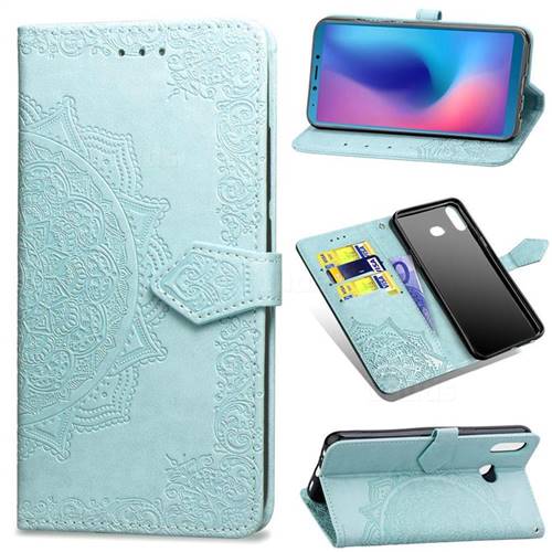 Embossing Imprint Mandala Flower Leather Wallet Case for Samsung Galaxy A6s - Green