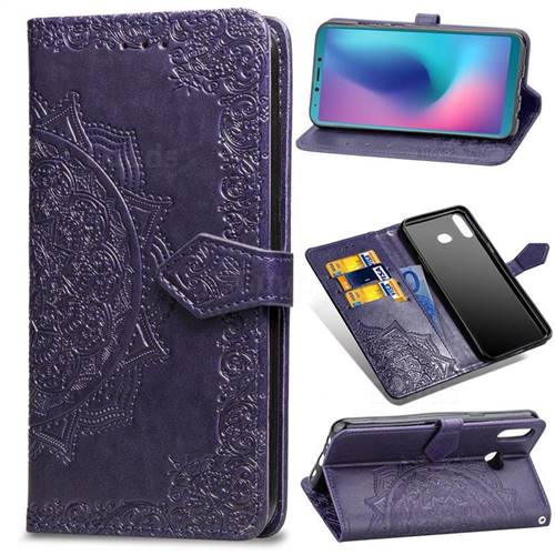 Embossing Imprint Mandala Flower Leather Wallet Case for Samsung Galaxy A6s - Purple