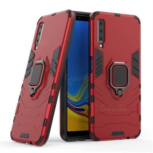 Black Panther Armor Metal Ring Grip Shockproof Dual Layer Rugged Hard Cover for Samsung Galaxy A7 2015 A700 - Red