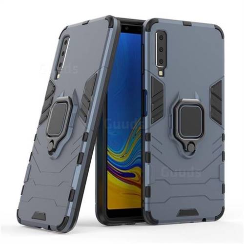 Black Panther Armor Metal Ring Grip Shockproof Dual Layer Rugged Hard Cover for Samsung Galaxy A7 2015 A700 - Blue