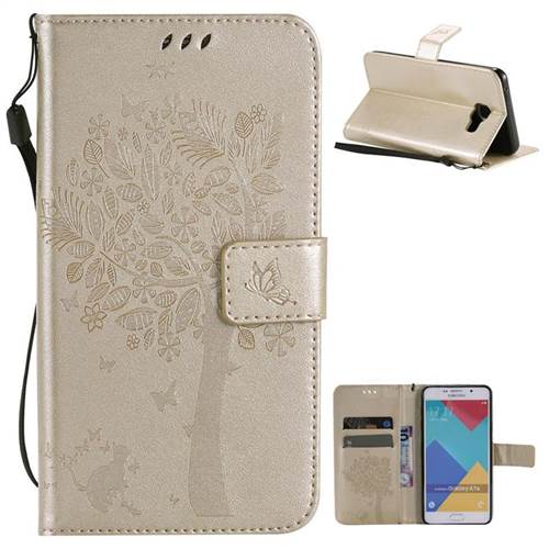 Embossing Butterfly Tree Leather Wallet Case for Samsung Galaxy A7 2016 A710 - Champagne