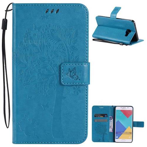 Embossing Butterfly Tree Leather Wallet Case for Samsung Galaxy A7 2016 A710 - Blue