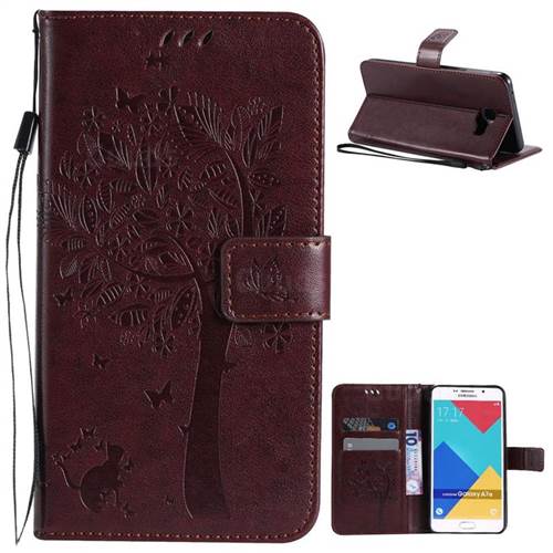 Embossing Butterfly Tree Leather Wallet Case for Samsung Galaxy A7 2016 A710 - Coffee