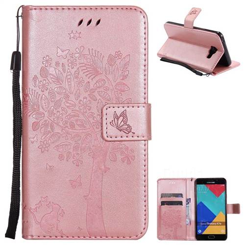 Embossing Butterfly Tree Leather Wallet Case for Samsung Galaxy A7 2016 A710 - Rose Pink