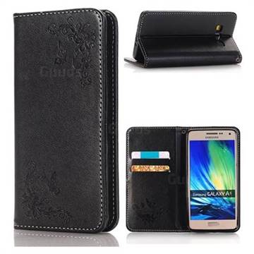 Intricate Embossing Slim Butterfly Rose Leather Holster Case for Samsung Galaxy A7 2016 A710 - Black