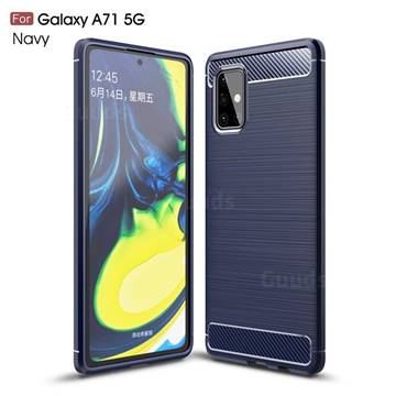 Luxury Carbon Fiber Brushed Wire Drawing Silicone TPU Back Cover for Samsung Galaxy A71 5G - Navy