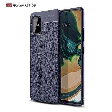 Luxury Auto Focus Litchi Texture Silicone TPU Back Cover for Samsung Galaxy A71 5G - Dark Blue