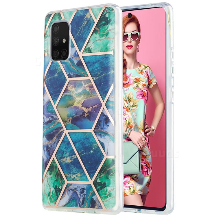 Blue Green Marble Pattern Galvanized Electroplating Protective Case Cover for Samsung Galaxy A71 5G