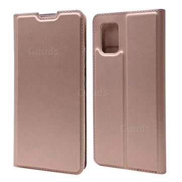 Ultra Slim Card Magnetic Automatic Suction Leather Wallet Case for Samsung Galaxy A71 5G - Rose Gold