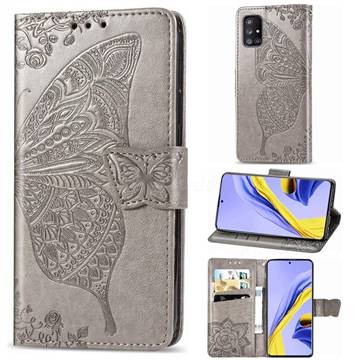 Embossing Mandala Flower Butterfly Leather Wallet Case for Samsung Galaxy A71 5G - Gray