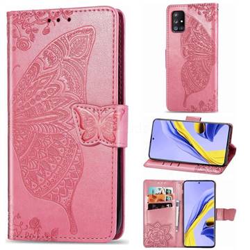 Embossing Mandala Flower Butterfly Leather Wallet Case for Samsung Galaxy A71 5G - Pink